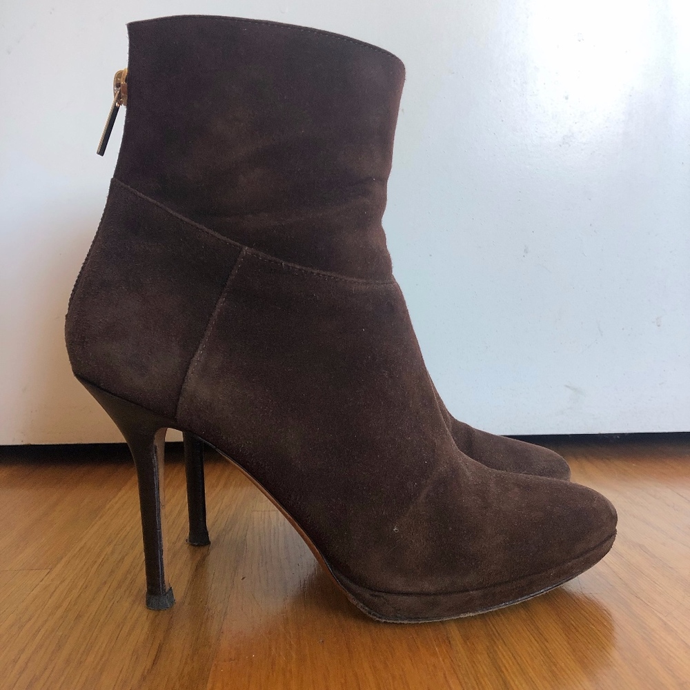 JIMMY CHOO Brown Suede Hi-Heel Ankle Booties